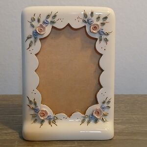 Rare Florence Ceramics Pink Roses Floral Picture Frame California Patent Pending